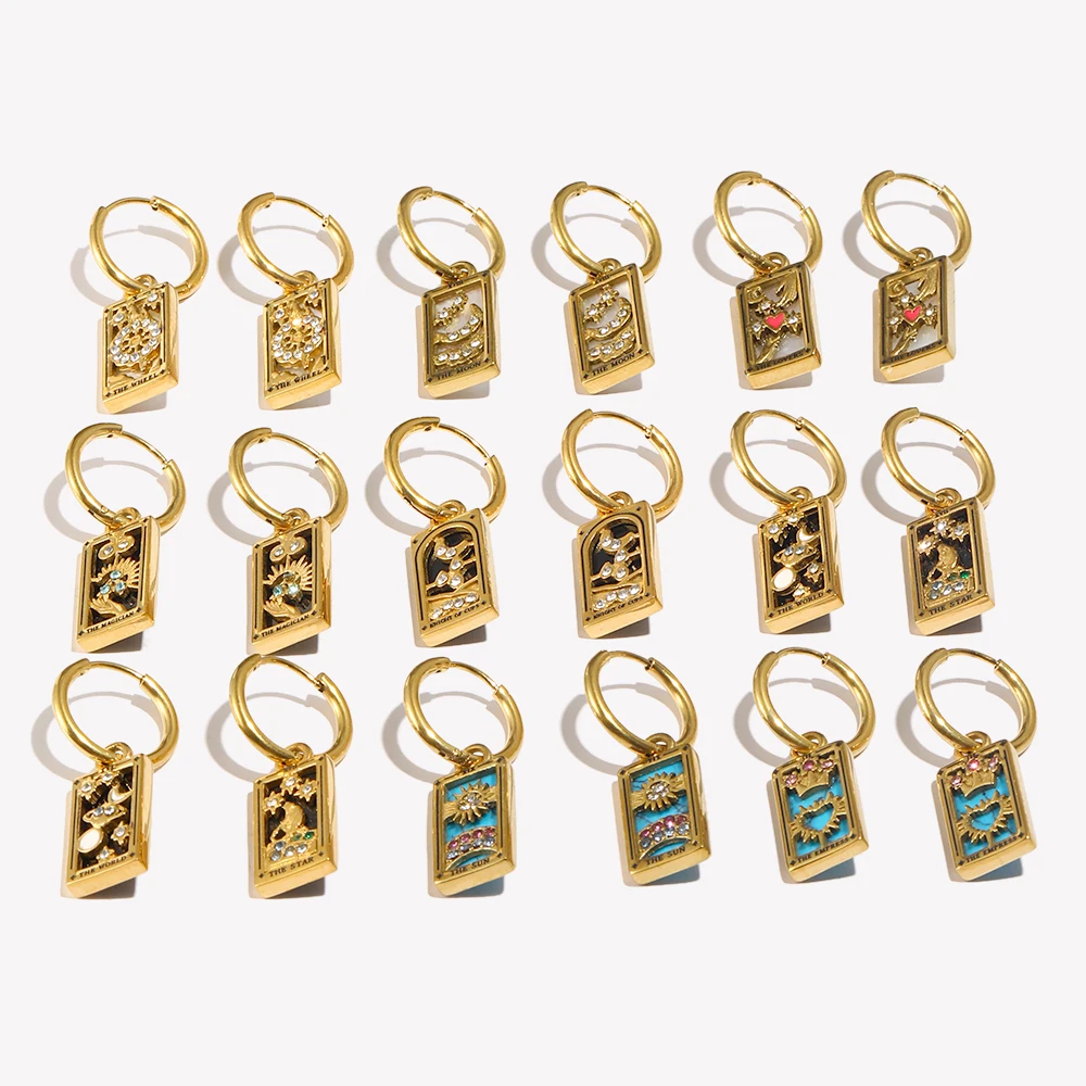 E.B.belle Tarot Card Series Hoop Earrings Women Stainless Steel 18K Gold Plated Colorful Fashion Jewelry Hypoallergenic