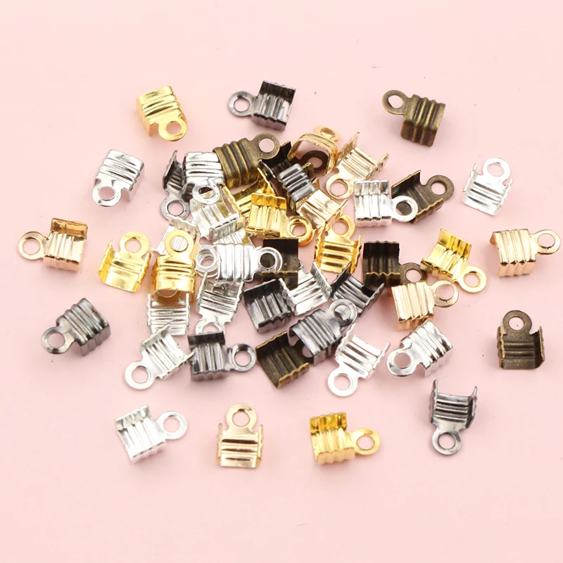 200pcs Fits 3/4/5mm String Cords Ends Tips Ribbon Leather Rope Fold Crimp Bead Connectors For DIY Jewelry Making Accessories