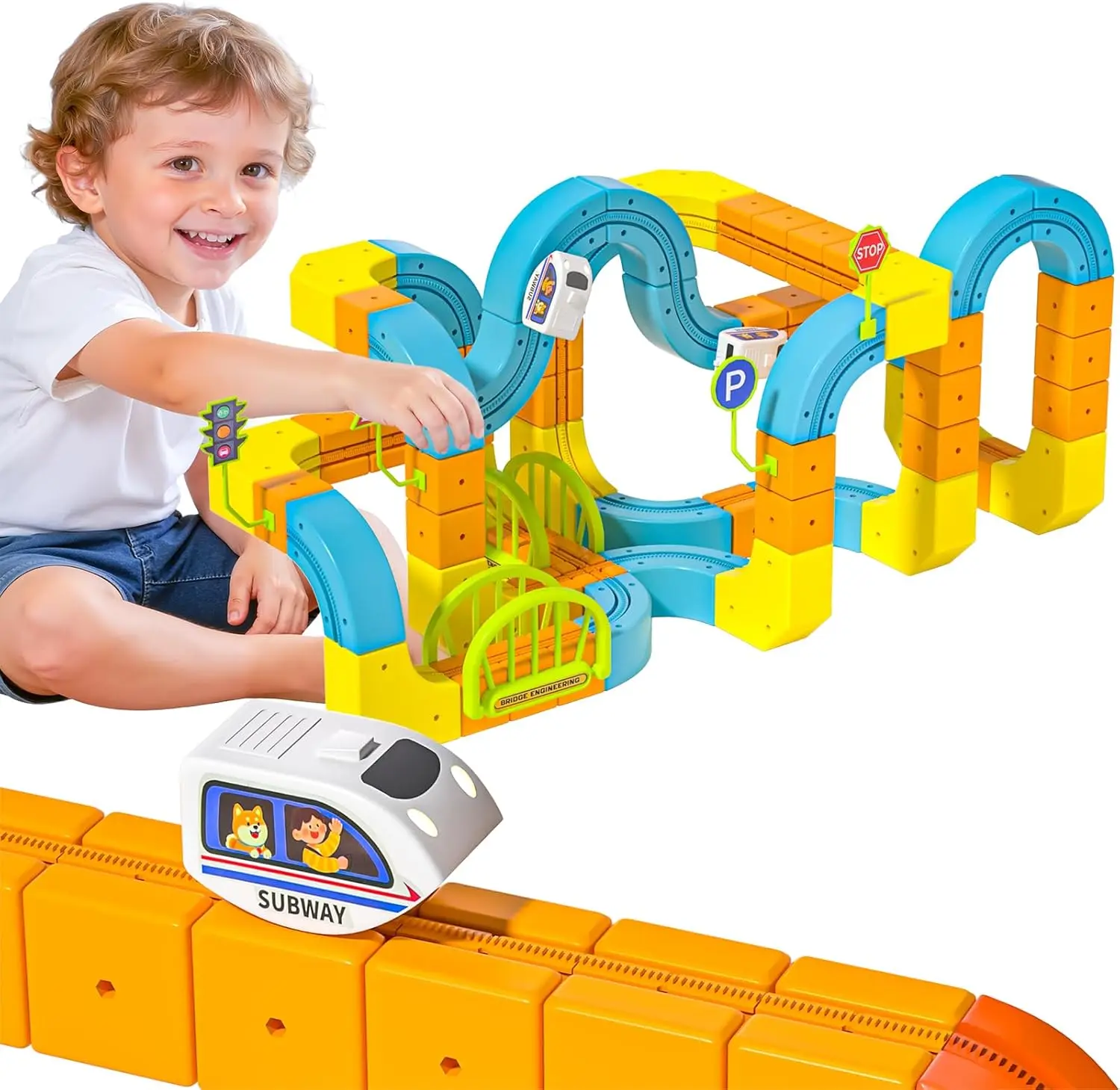 

Magnetic Electric Train Toys Gifts for Kids DIY Gravity Race Track 3D Building Cube STEM Learning Toy Birthday Gifts for Boys