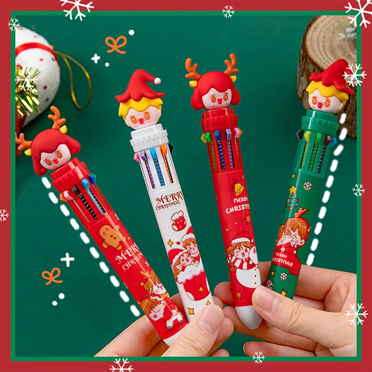 

Cute Cartoon Christmas Multicolor Ballpoint Pen 0.5mm, 10-in-1 Colored Retractable Ballpoint Pens For Office Supplies Students C