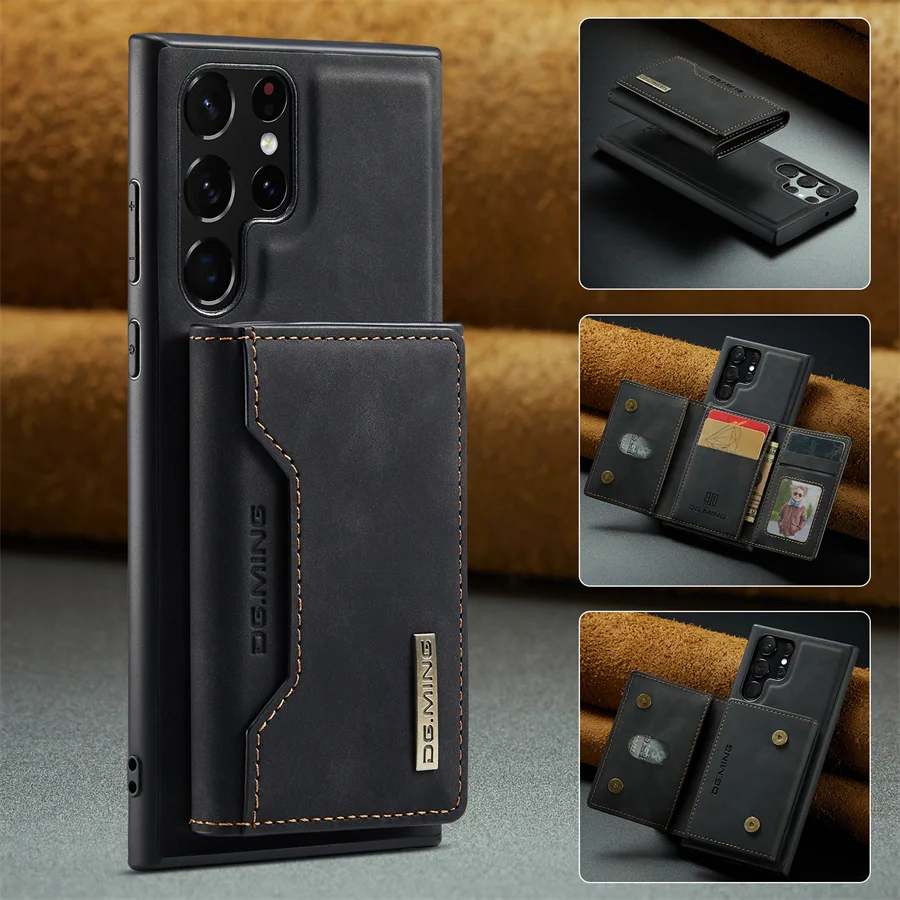 حافظة محفظة جلدية مغناطيسية فاخرة، غطاء حامل بطاقة ائتمان المال، سامسونج جالاكسي S25 S24 S23 S20 S21، S22 بلس، نوت 20 الترا