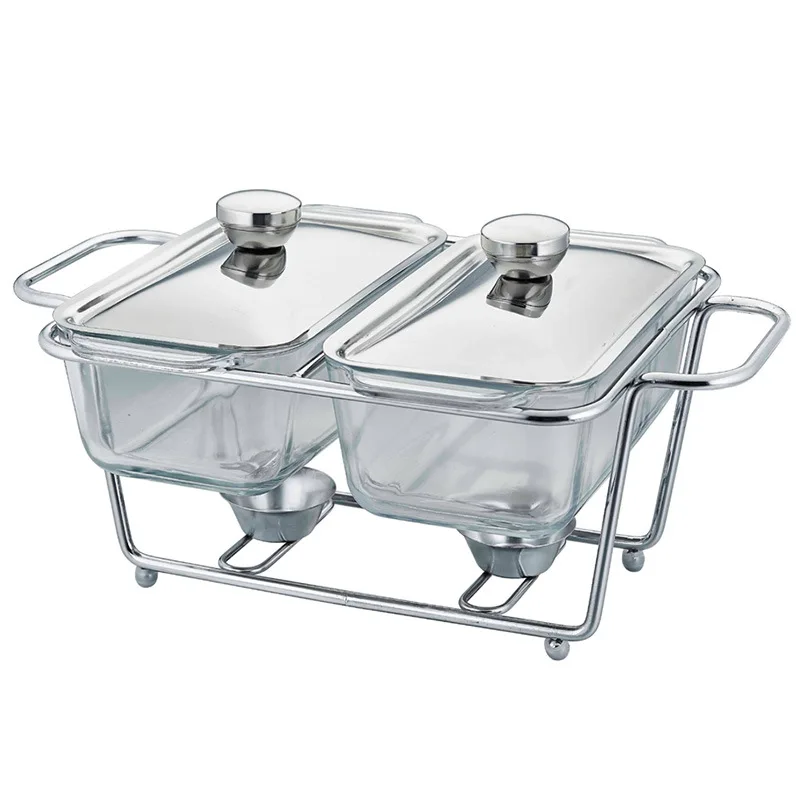 Cross border supply rectangular glass buffet stove list/two/three grid food heating container hot pot alcohol stove