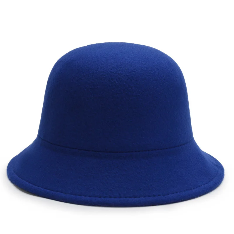 Vintage Wool Felt Hat Women Elegant Bucket Cap Fall Winter Top Hats Simple Solid Color Church Jazz Cap Ladies Dome Fedoras Caps