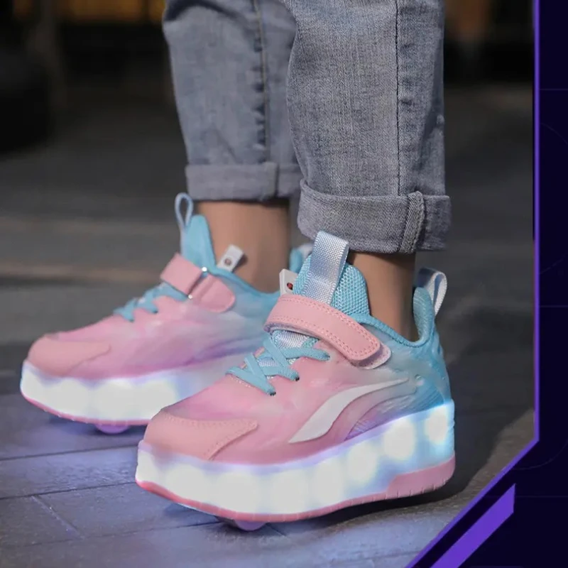 أحذية دوارة للأولاد والبنات بإضاءة LED لشحن USB للأطفال أحذية تزلج كاجوال أحذية رياضية للأطفال أحذية رياضية