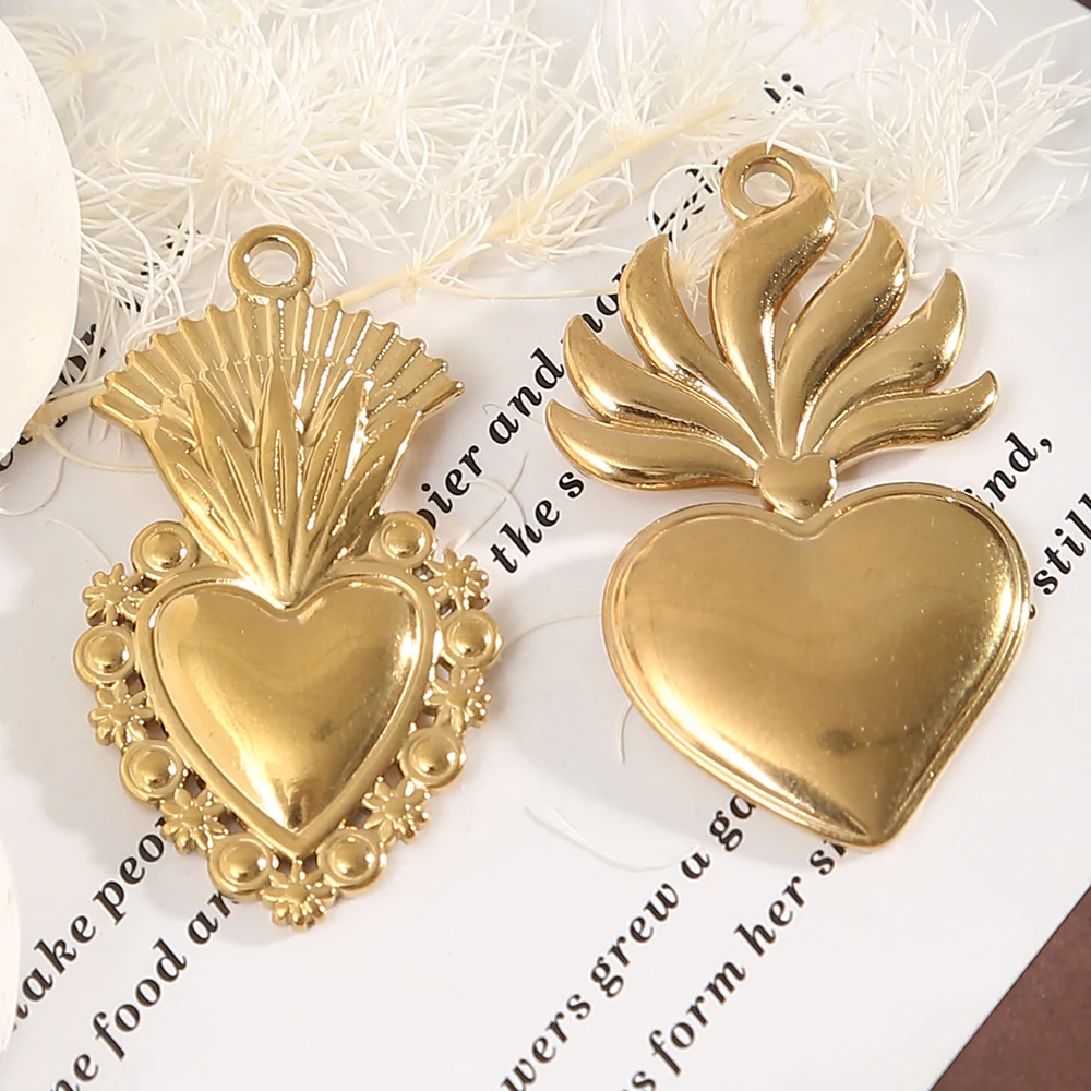 5PCS 18K vergoldet Flamme Weizen Herz Anhänger Edelstahl Halskette Ohrring Charms für DIY Ohrring Herstellung Großhandel liefert