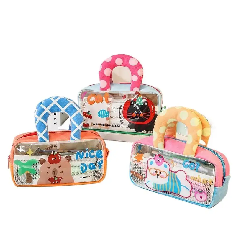 1Pcs Large Capacity Pencil Case With Handles, Kids Small Backpack Tote For School Compartment Organizer Cute Cartoon