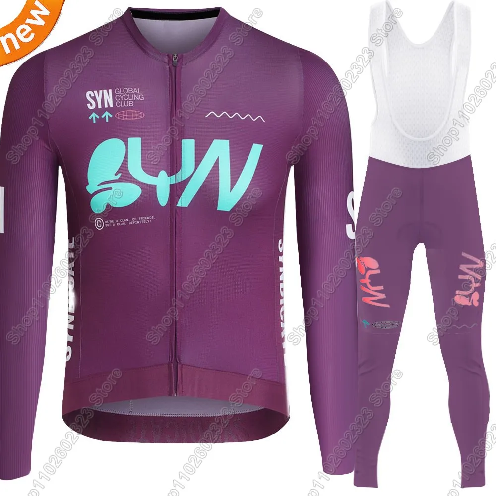 

Фиолетовый комплект велосипедного трикотажа SYN Team 2025, летняя зимняя одежда, мужские брюки с длинным рукавом для горного велосипеда, дорожные брюки, нагрудник Ropa Ciclismo