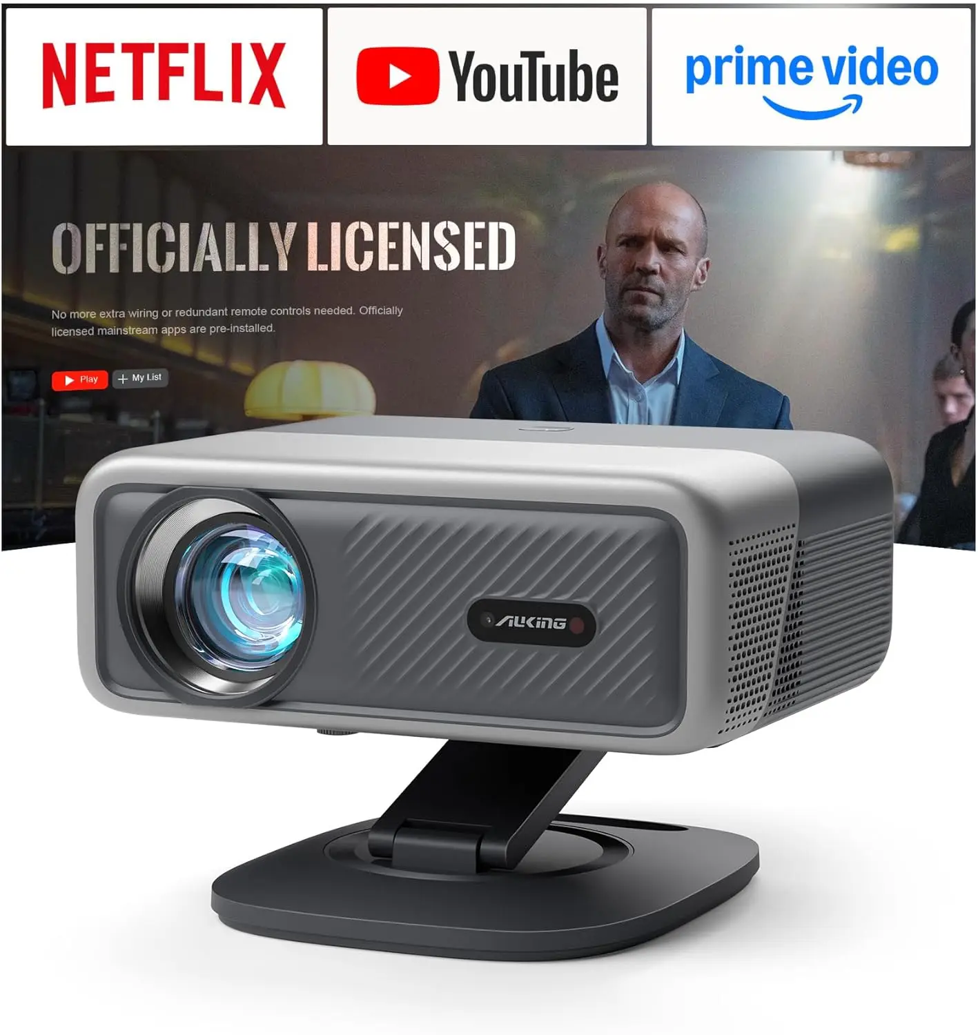 

4K Projector 2500 ANSI, WiFi 6 Bluetooth 5.2, Auto Focus, Dolby Audio, Smart Home Theater with Stand