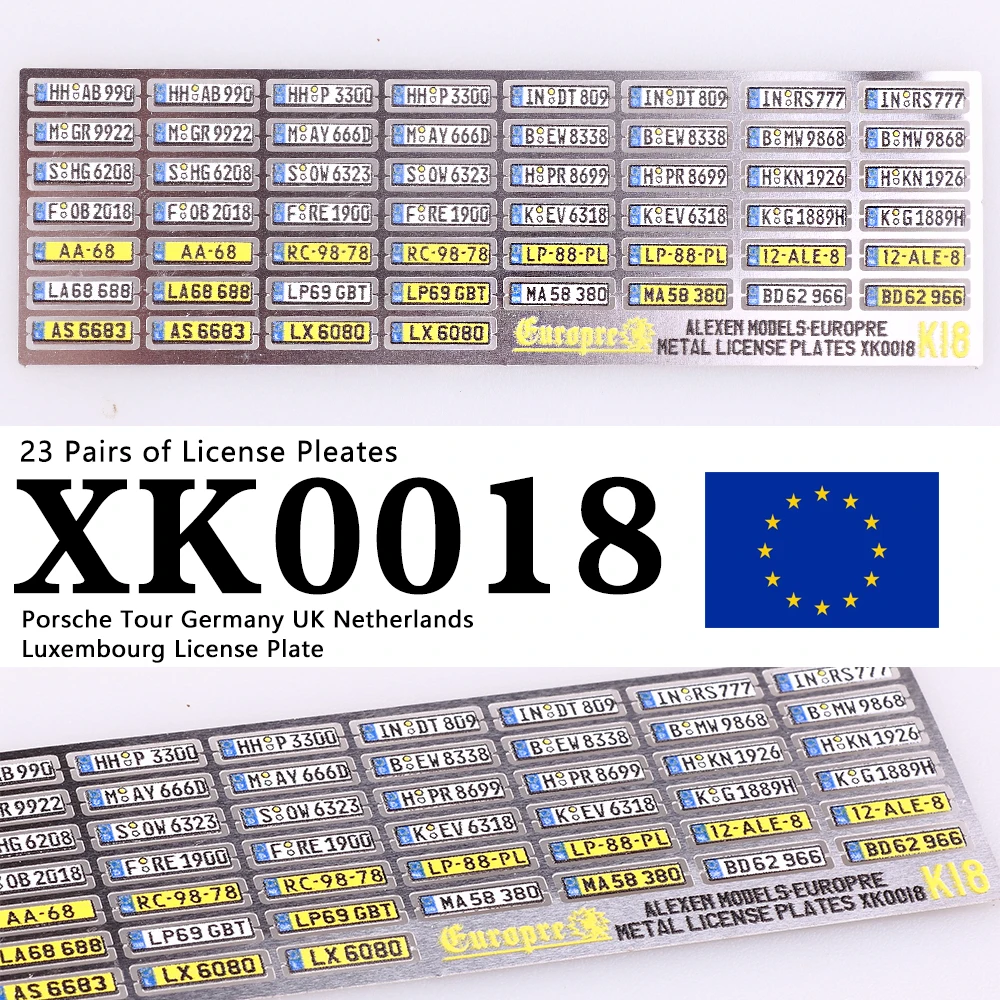 1/64 Alexen XK0001-XK0023 Metal Licence Plates Number Plates Scale Model Building Tools for Model Hobby DIY Tools Accessories