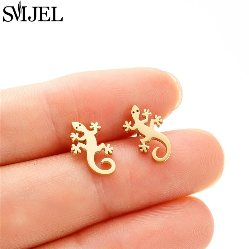 SMJEL Gothic Lizard Earrings Stainless Steel Small Ear Studs for Women Punk Gecko Unisex Ear Cartilage Jewelry Piercing Gifts