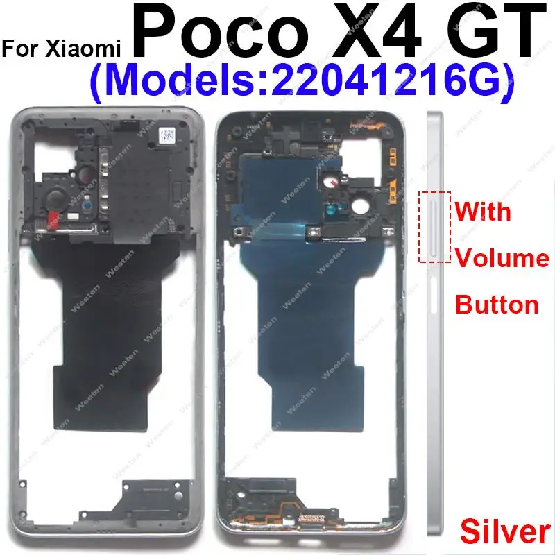 Middle Housing For Xiaomi Poco X4 GT X4GT With NFC Back Cover Housing Front Frame Chassis with Volume Buttons Parts