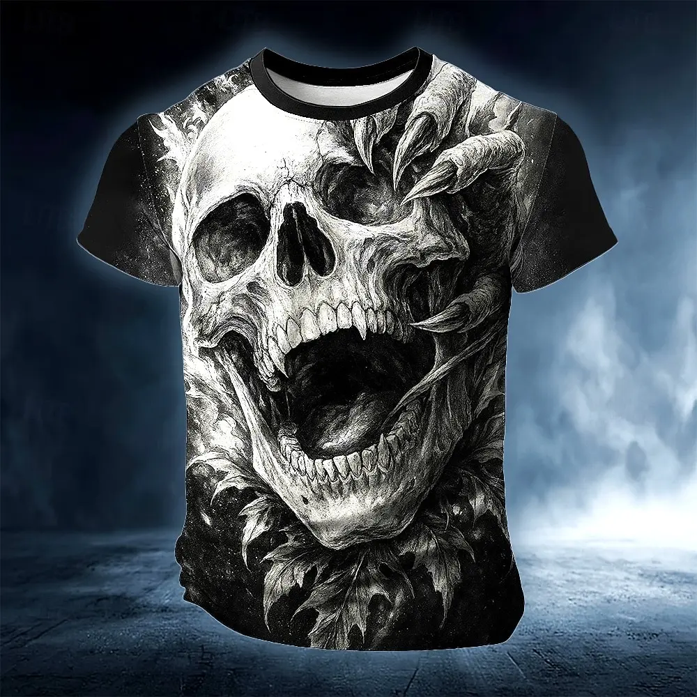 Men's Skull Optical Illusion 3D T-Shirts Fashion Cool T shirt Outdoor Personality Short Sleeve Top Party Holiday Summer Clothing