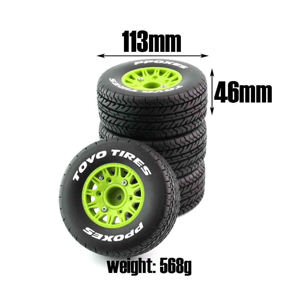 4PCS 113MM Tyre Wheels Short Course Truck Tyre Wheel Rim 12/14/17mm Hub Hex for 1/8 1/10 RC Car Traxxas TT01 HPI Redcat (Green)