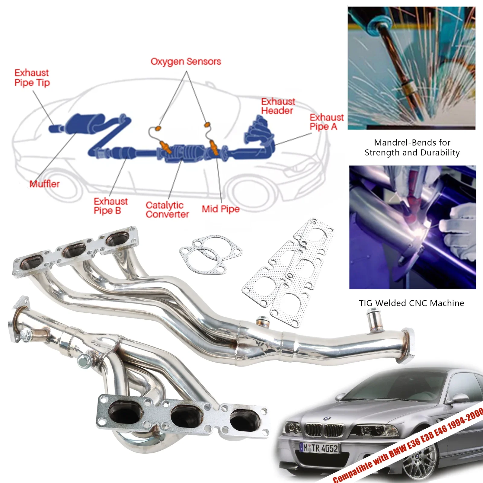 Silver 201 Stainless Steel Performance Exhaust Manifold Header For BMW E46 325i