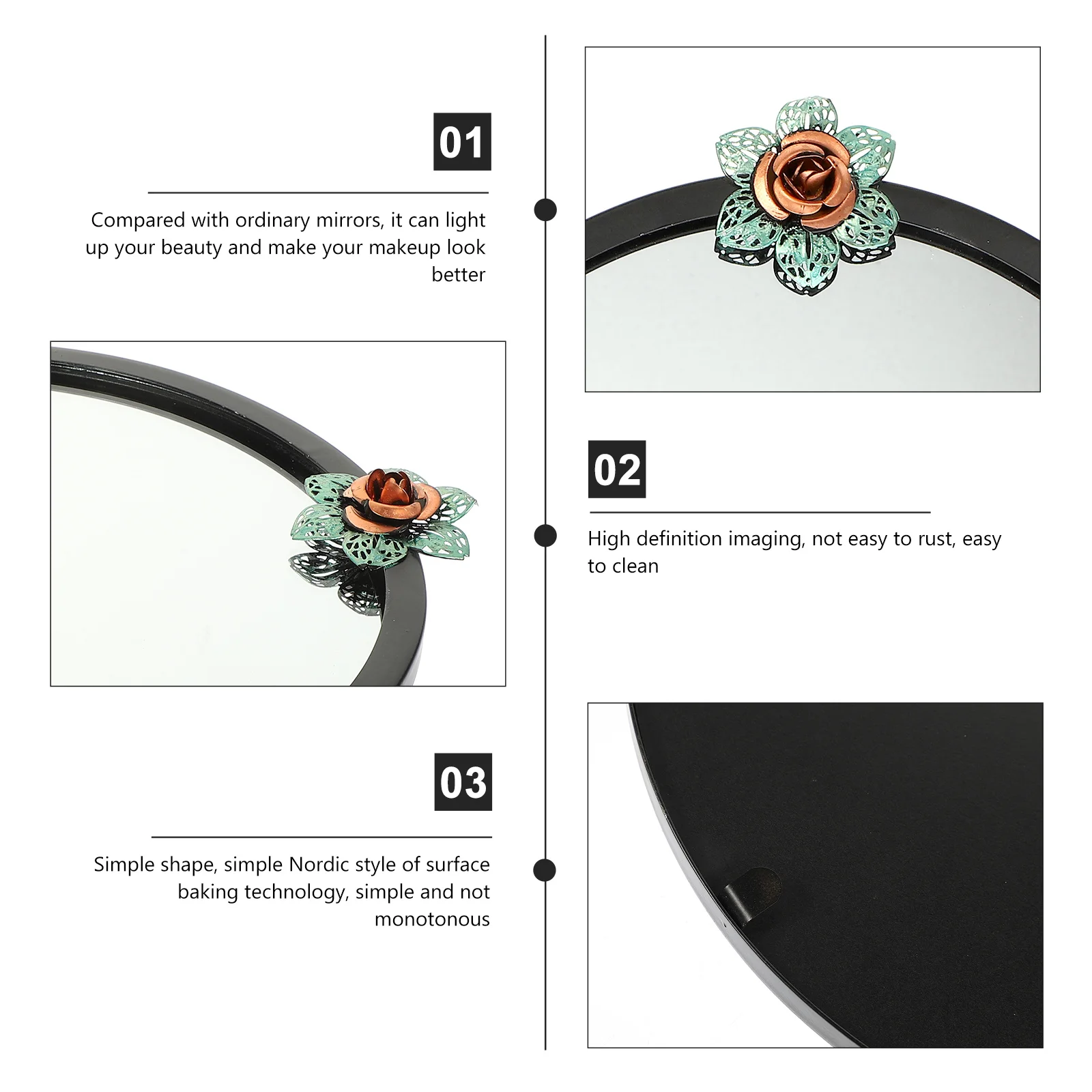 Badezimmer-Eisenspiegel, rund, zur Wandmontage, dekorativ, zum Aufhängen, Make-up-Kosmetikspiegel, schlicht, schick, Wanddekoration, Make-up-Zubehör