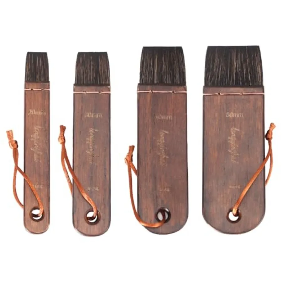 

Hake Brushes Set of 4 20, 30, 40, 50 - Squirrel Blend Watercolor Brushes - Stained Birch Short Handle - Ideal for Washes (, Lar
