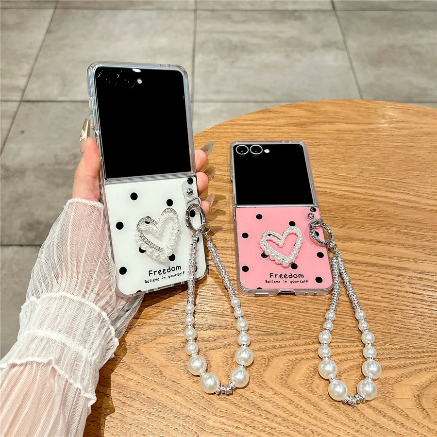 Mode Polka Dot Perle Armband Telefon Fall für Samsung Galaxy Z Flip7 Fall Z Flip7FE Z Flip6 Abdeckung Z Flip5 Z Flip4 Flip3 Capa