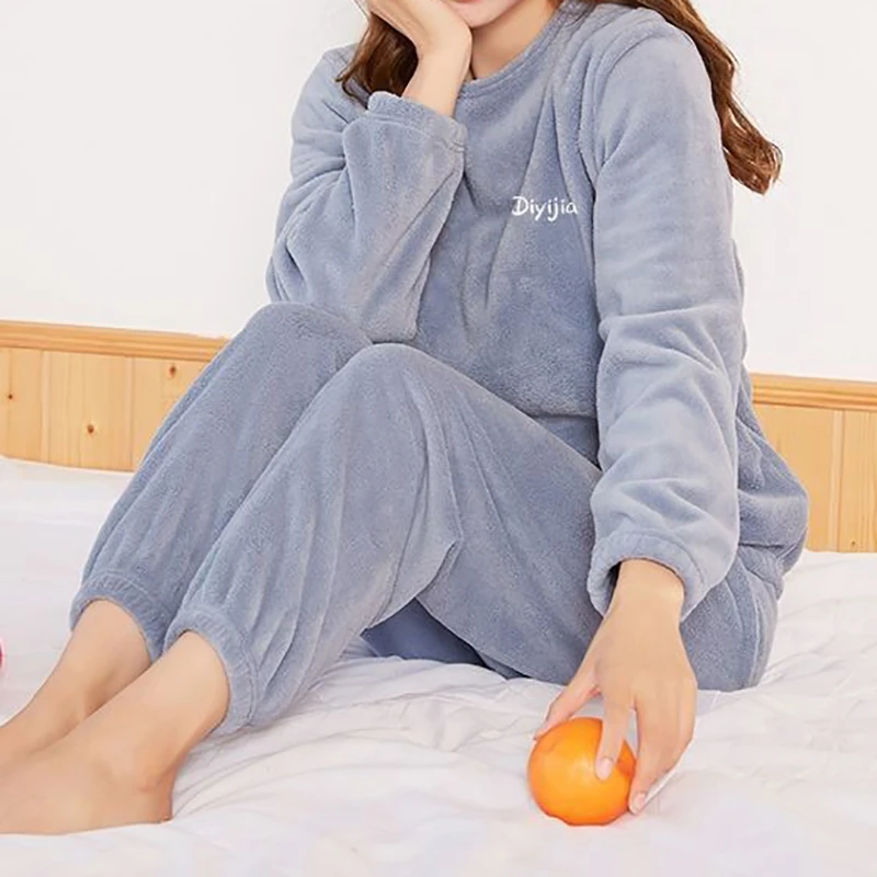 Women Casual Warm Woolen Suit Women Fleece Sets Winter Tracksuits Home Velvet Pajama Set Loose Top And Warm Pants