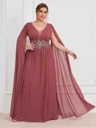 S-7xl V-Neck Flesh Pink Sleeveless Chiffon Luxury Floor-Length Wedding Evening Dress 4xl5xl Big Size Chiffon Bridesmaid Dress