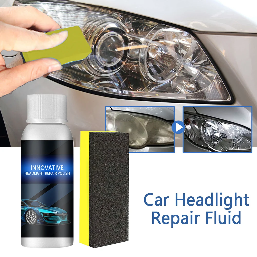 20ml Car Headlight Innovative Repair Fluid Headlamp Plating Refurbishment Polishing Agent with Sponge Tool Maintenance Supplies