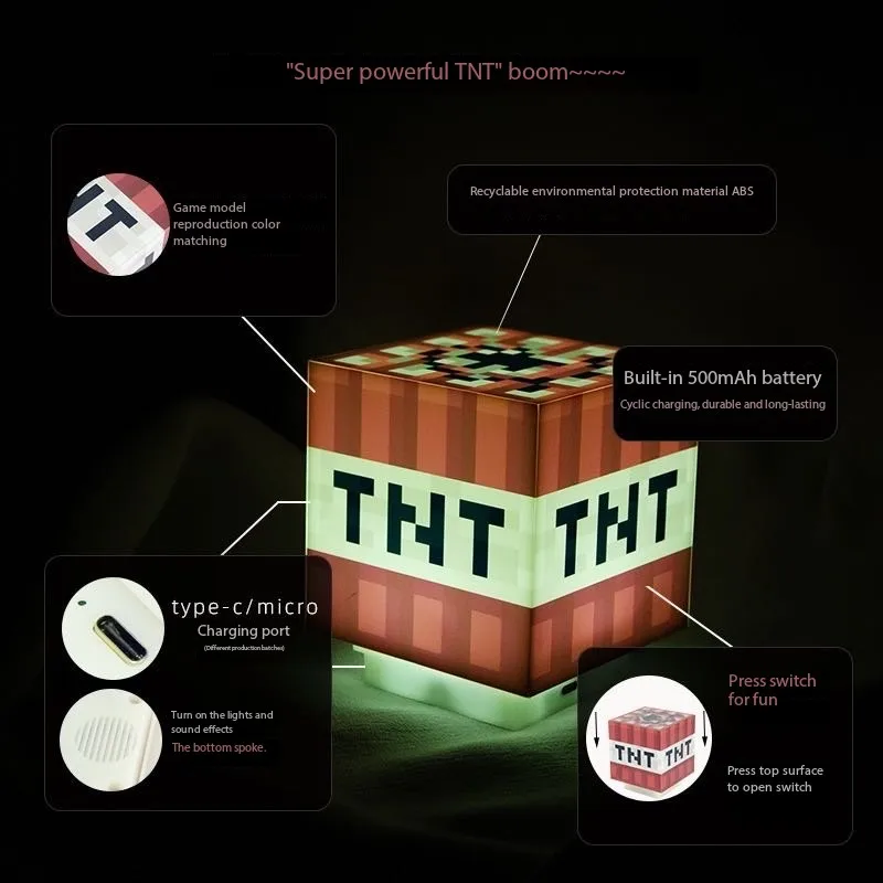 My world TNT Night Light Pixel Style Table Lamp Rechargable Game Surrounding Torch Toy Model Atmosphere Light Birthday Gift
