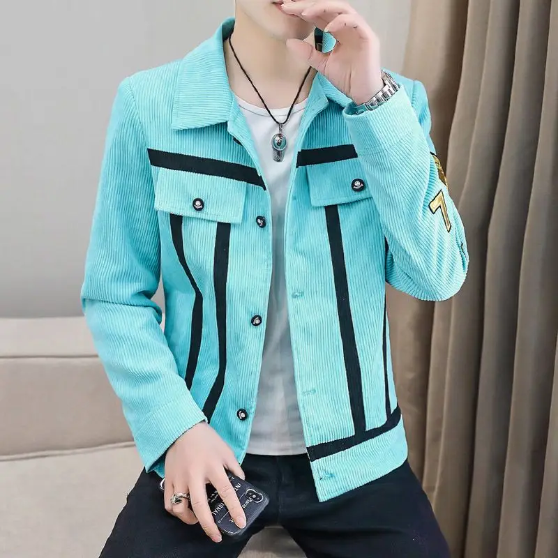 2-A42  New autumn corduroy jacket for men Korean style slim fit youth personality trecket casual fashion all-match tops