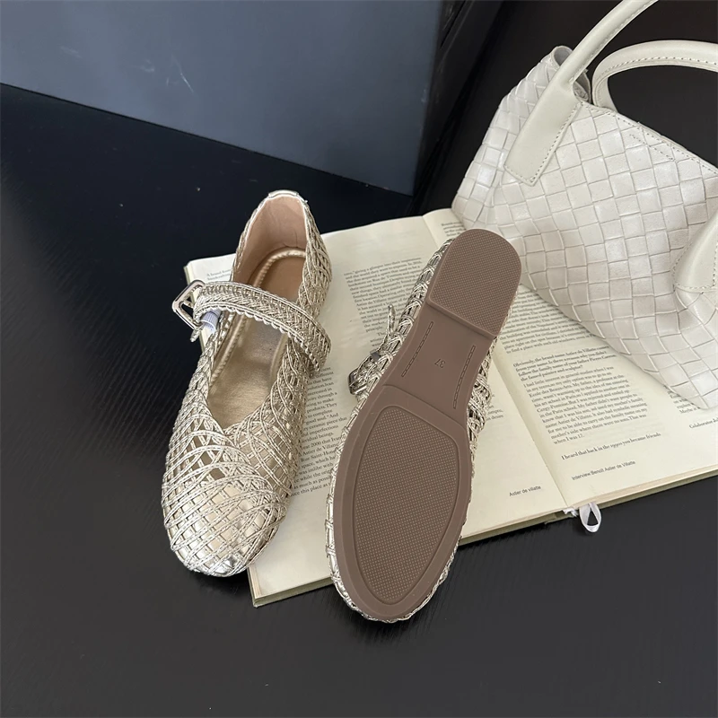 الذهب حذاء مسطح امرأة منخفضة الكعب مكتب مضخات الصيف السيدات مشبك أحذية الراحة Hollew خارج الباليه الشقق أسود حجم كبير 42 43 #6