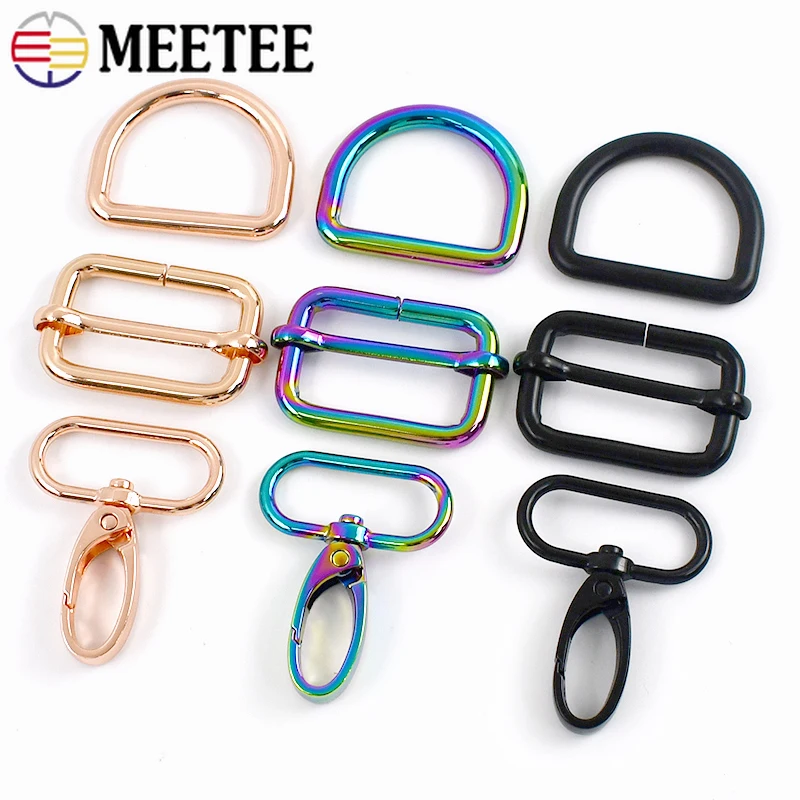 2/3Sets 16-38mm Metal Buckle for Handbag D Ring Clasp Dog Collar Tri Glide Hooks Bag Strap Adjuster Hangers DIY Accessories