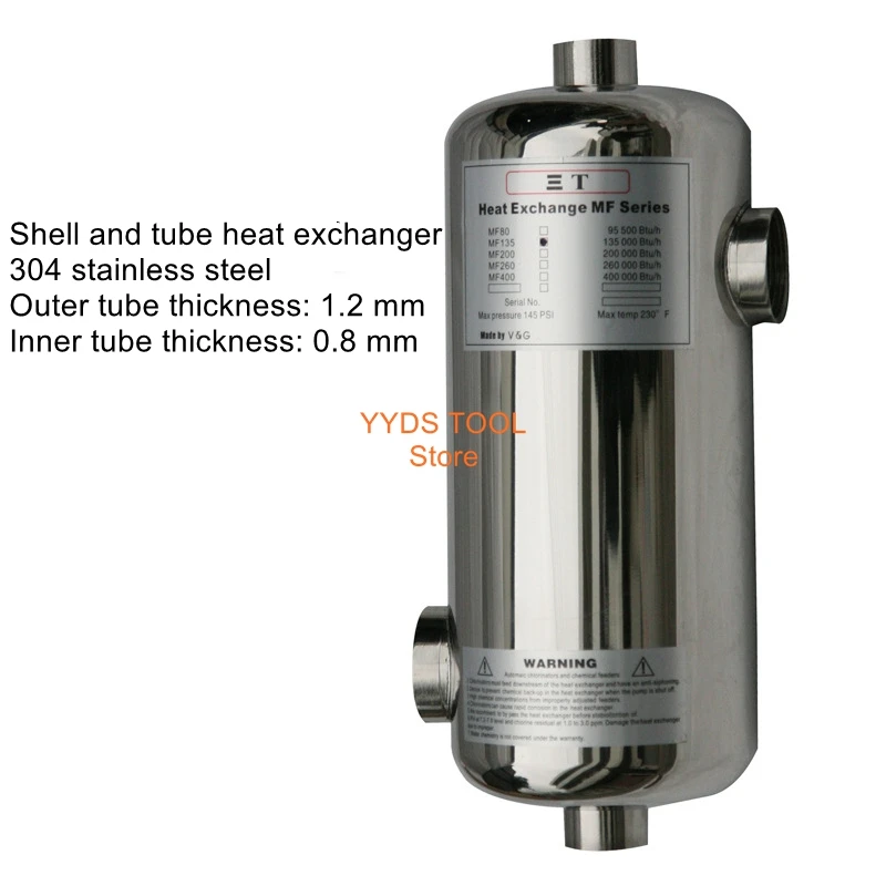 Swimming pool heat exchanger, hot and cold water cooler, pool equipment, 3T stainless steel tube shell heat exchanger