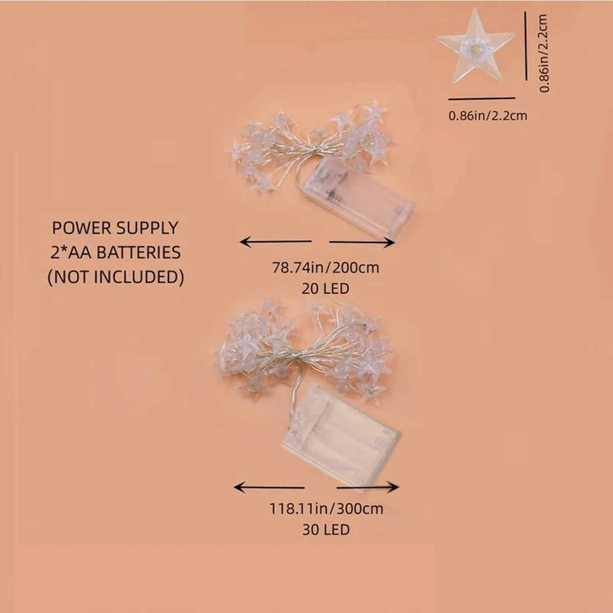 1PC Copper Wire Star String Lights Waterproof Battery Operated Decorative Fairy Lights For Garden Yard Home Scene Living Decor