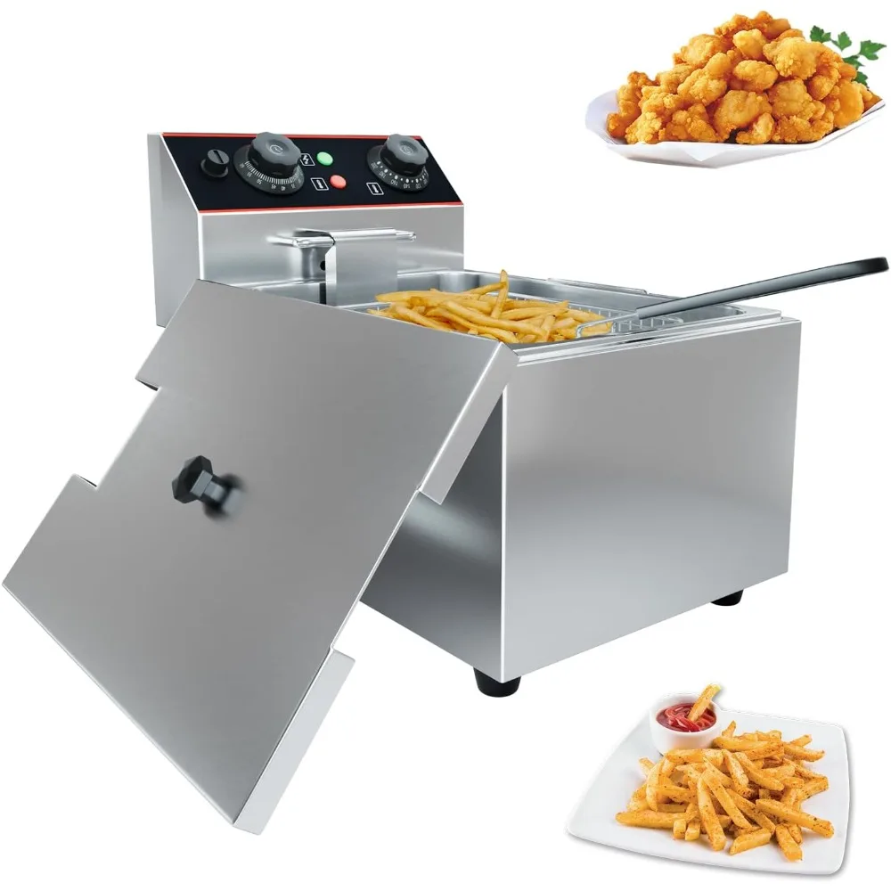 

6 Liter Stainless Steel Electric Deep Fryer with Basket and Temperature Control for Restaurants