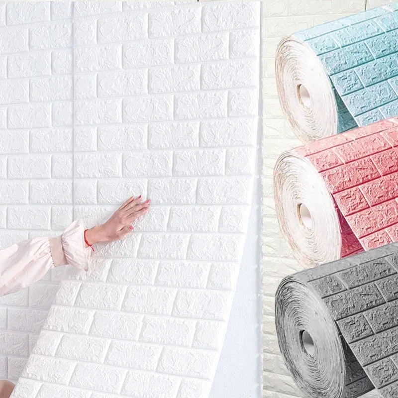 70cm*5m 3D Brick Wall Sticker DIY Self-Adhesive Continuous Waterproof Wallpaper Living Room Bedroom Wallcovering Home Decoration