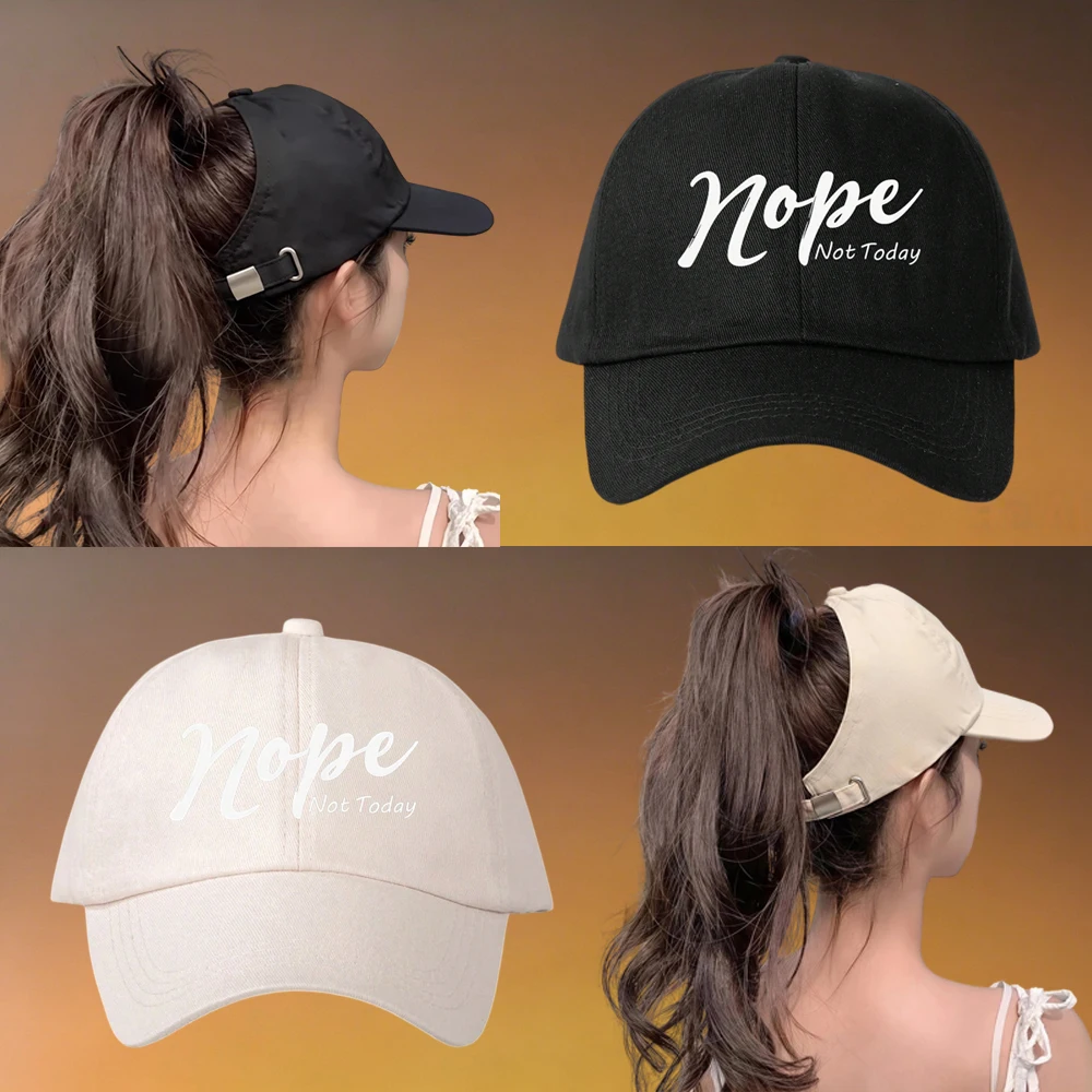 1 Richhaphel Women Ponytail Baseball Cap Messy Bun Dad Caps Curved Brim Trucker Hat Letter Nope Print Breathable Adjustable Kpop