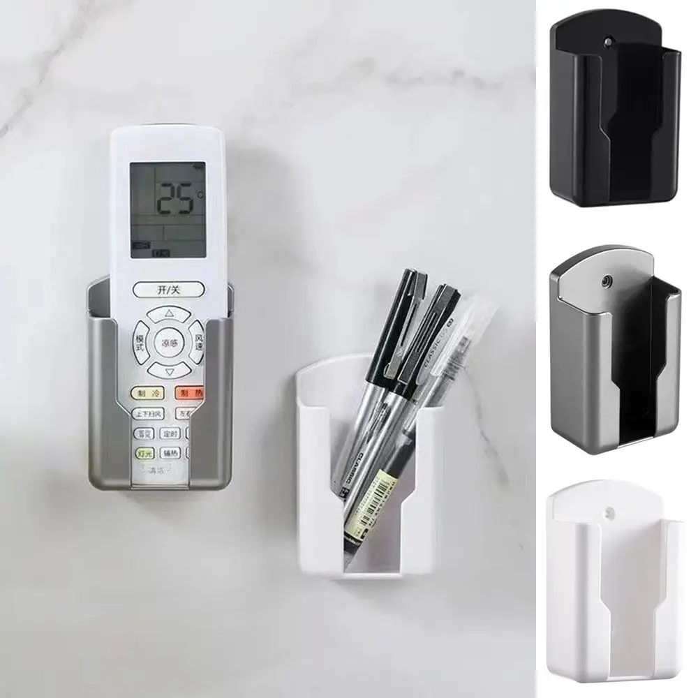 Plastic Air Conditioner Remote Control Holder White Wall Mounted Mobile Phone Plug Holder Space Saving Self Adhesive