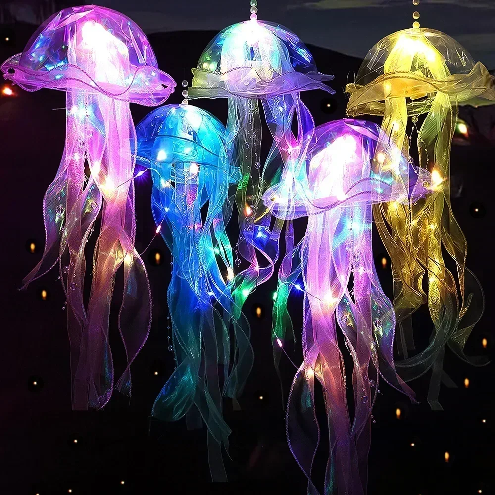 Jellyfish Light Mesh Atmosphere Jellyfish Lamp String with Battery Portable Flower Lamp Home Bedroom Decoration Hang Night Light