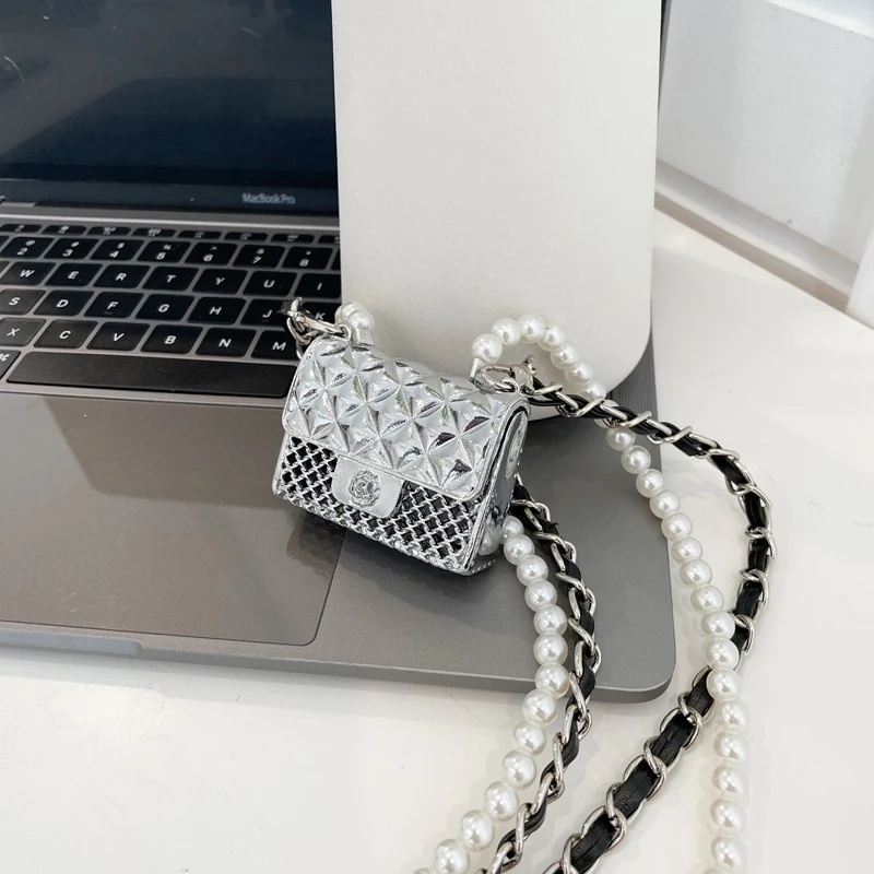 2023 Luxury Gold Mini Crossbody Bag For Women Designer Square Box Bag Vintage Pearl Chain Cross Body Bag Fashion lipstick Pouch