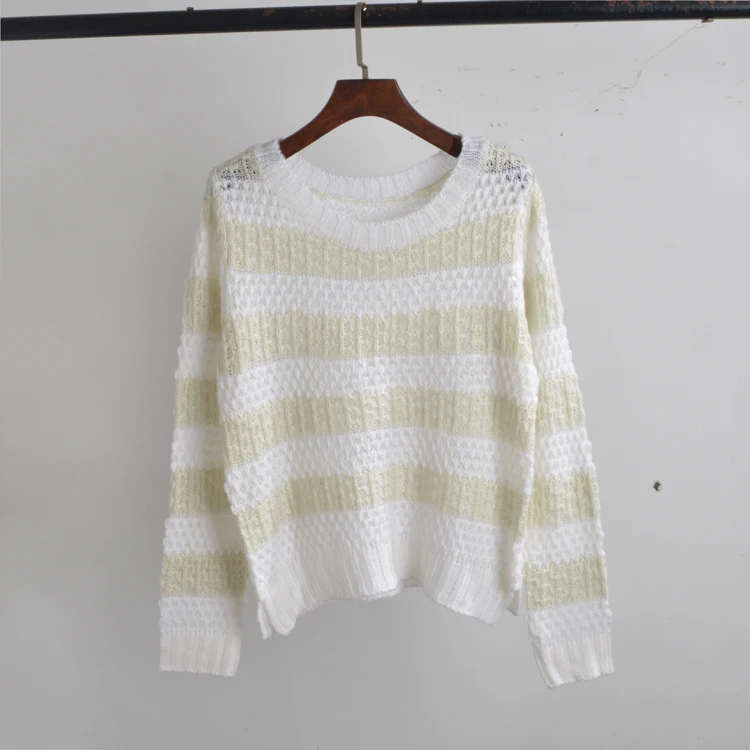 

Женский вязаный свитер на осень-зиму, свободный крой, с длинными рукавами, в полоску, модный, удобный, дышащий, повседневный топ