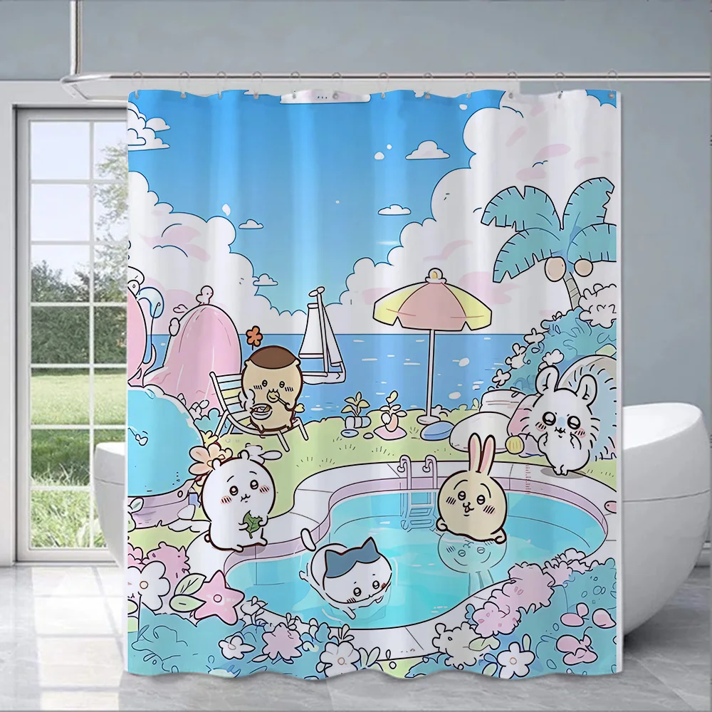 Shower Amine Chiikawas Curtain Waterproof Polyester Fabric Paint Colorful Bath Curtains Home Bathroom Decor Curtain With Hook