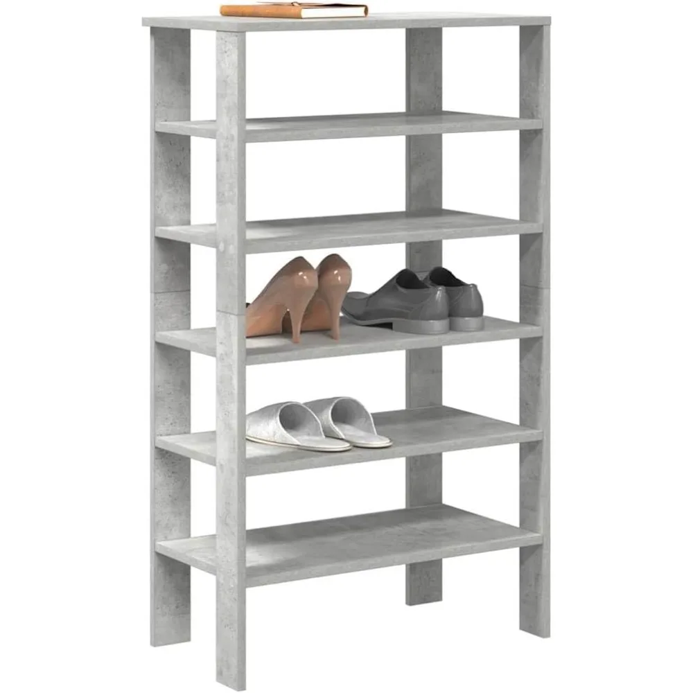 Contemporary 5-Tier Engineered Wood Shoe Rack in Concrete Grey for Wall-Mounted Storage in Hallways and Mudrooms