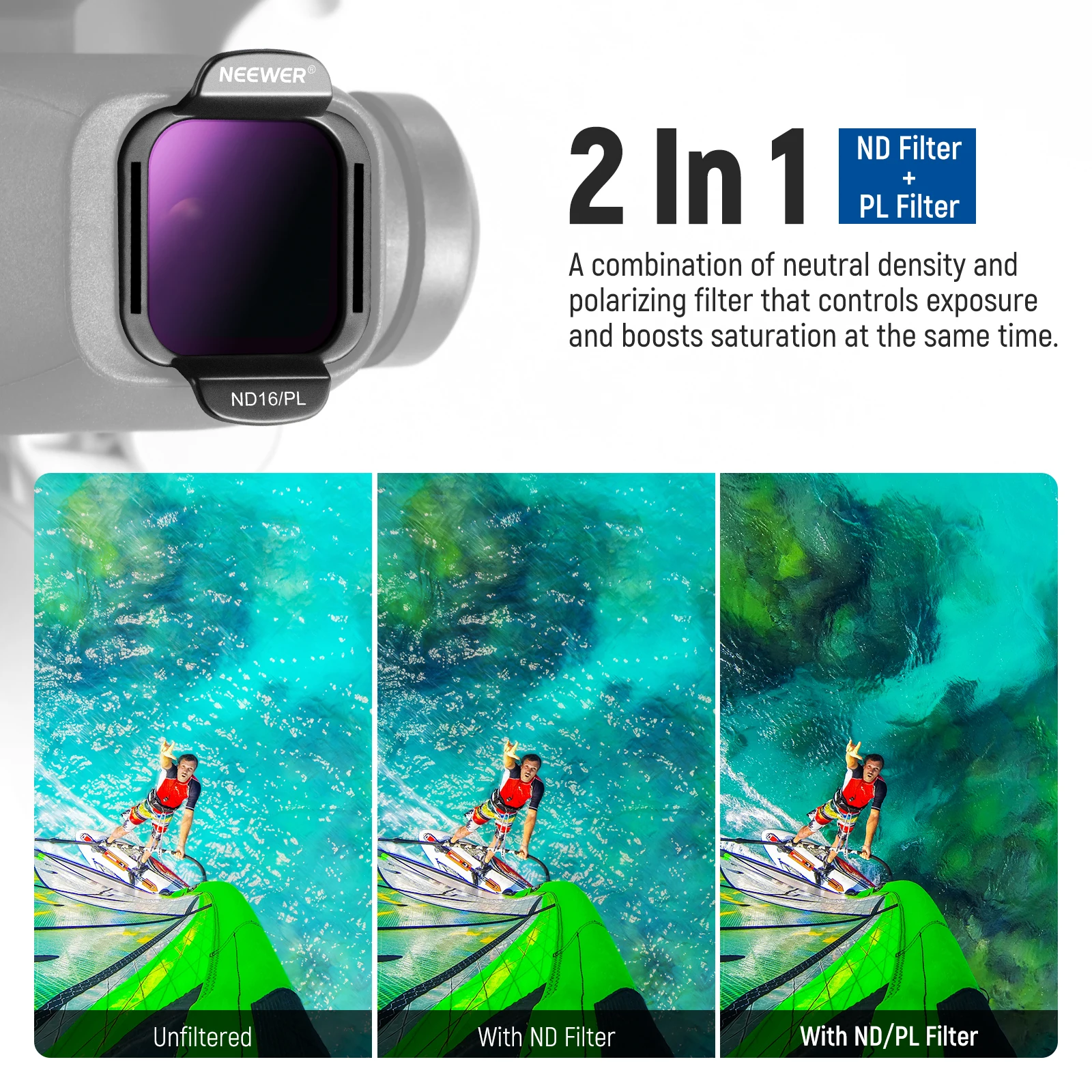 Набор аксессуаров для фильтров NEEWER ND/PL для DJI Flip Drone Snap On HD, оптическое стекло, нейтральная плотность, поляризованный комплект фильтров для объектива ND