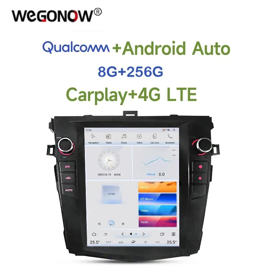 

Автомобильный DVD-плеер Tesla Qualcomm Carplay 360 LTE, Android 11,0, 8G + 256G, Wi-Fi, GPS-карта, Bluetooth RDS, радио для Toyota Corolla 2008-2013