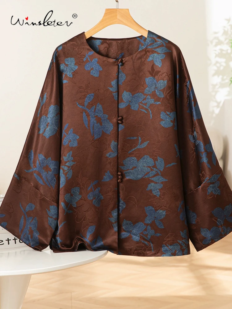 

Winsleter-50MM Элегантное пальто из 100% натурального шелка с водяной марлей, жаккардовое пальто с круглым вырезом, женское универсальное свободное пальто в стиле ретро, осень 202, C5O917CC