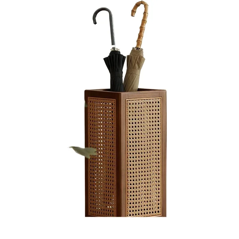 Rattan household entrance umbrella storage breathable umbrella bucket rack long umbrella drain rack