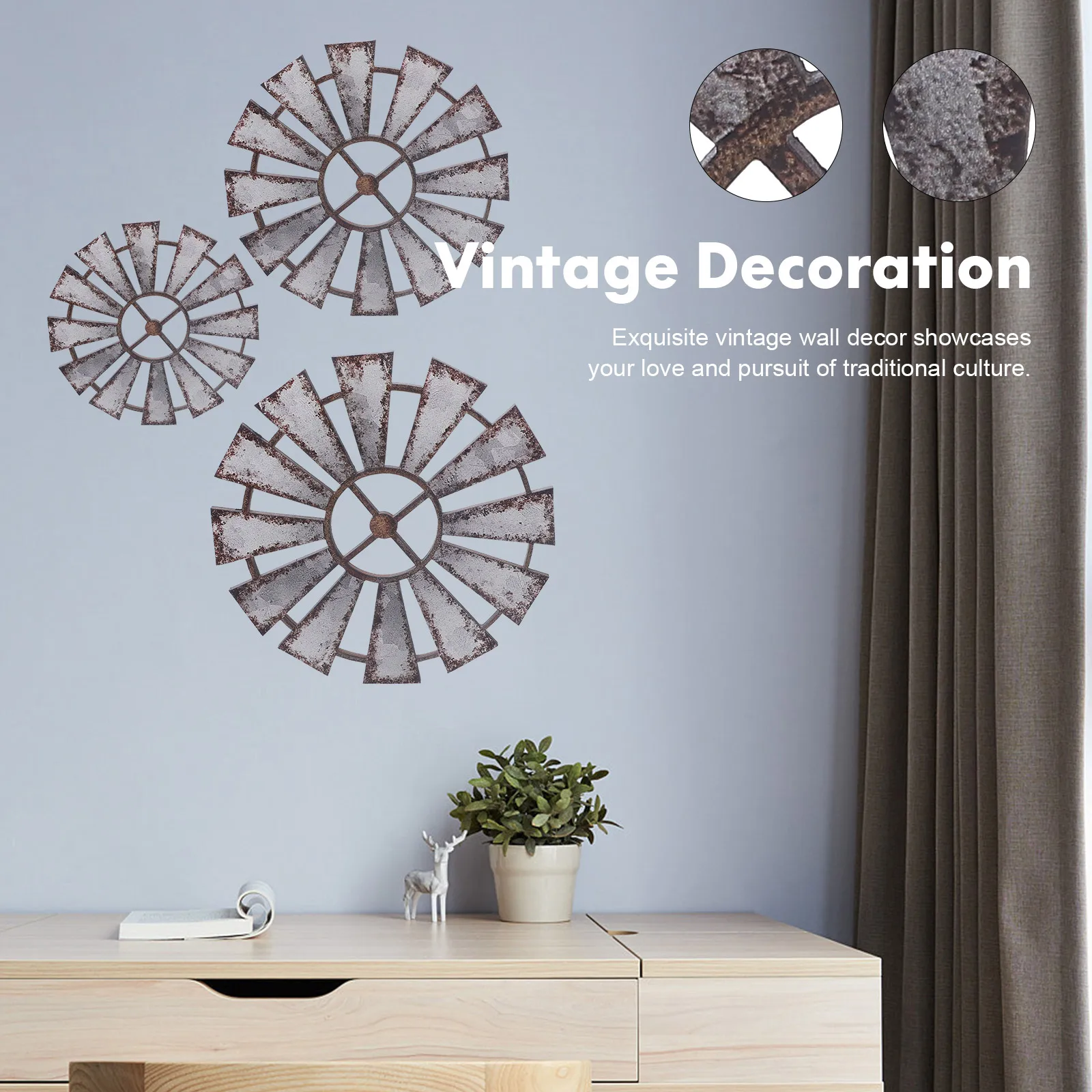 

3 Pcs Wooden Windmill Wall Decor Country Style Farmhouse Art Farmhouse Wall Pendant Vintage Hanging Pendant Background