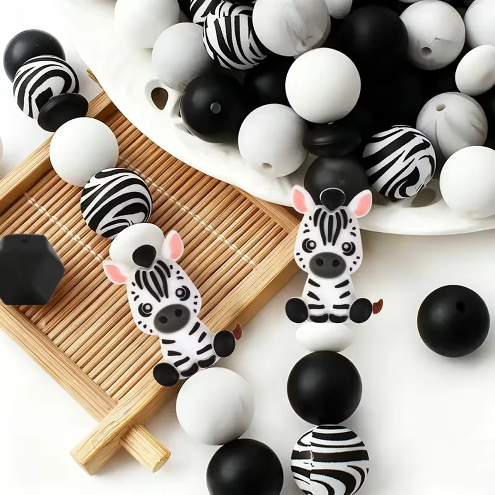 25-teiliges 3D-Tier-Silikonperlen-Set, Zebra, Kuh, Giraffe, Leopard, DIY-Perlenkette, Armband, Dekorationsstift, Schmuckanhänger, etc. Geburtstagsgeschenk für die Feiertage – Detail 6