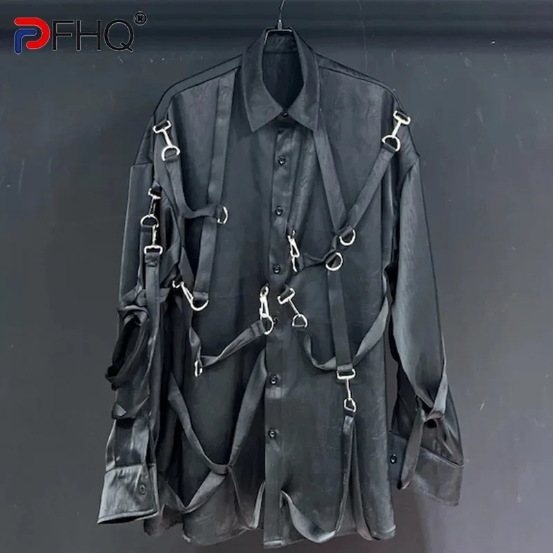 PFHQ Men\'s New Loose Shirts Long Sleeved Darkwear Single Breasted Ribbon Design Male Summer Lapel Advanced Outdoor Tops 21Z4467