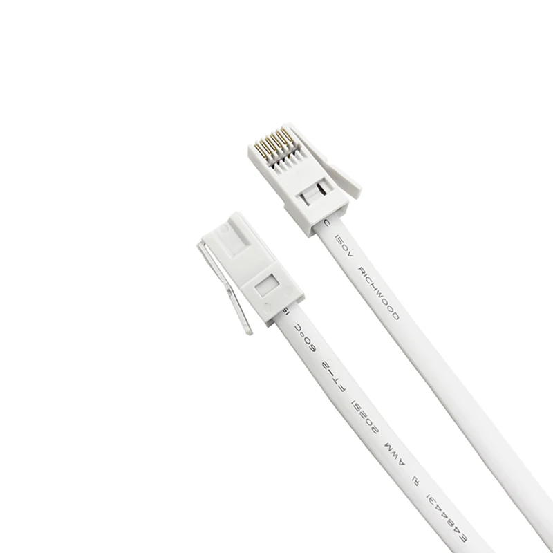UK British-style left-side shrapnel 6P6C crystal head six-core white connecting cable, six-core pure copper flat extension cable