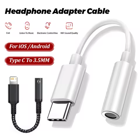 Type C To 3.5mm Jack Audio Adapter Lighting To 3.5 Headphone Aux Cable For IOS iPhone 17 16 15 14 Samsung Connector Accessories