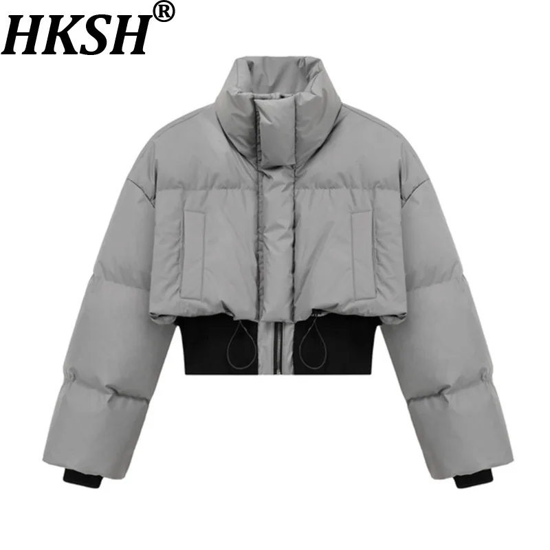 

HKSH Новое зимнее женское короткое стеганое пальто с воротником-стойкой на молнии в стиле пэчворк, универсальная модная куртка с завязками на талии HK13128