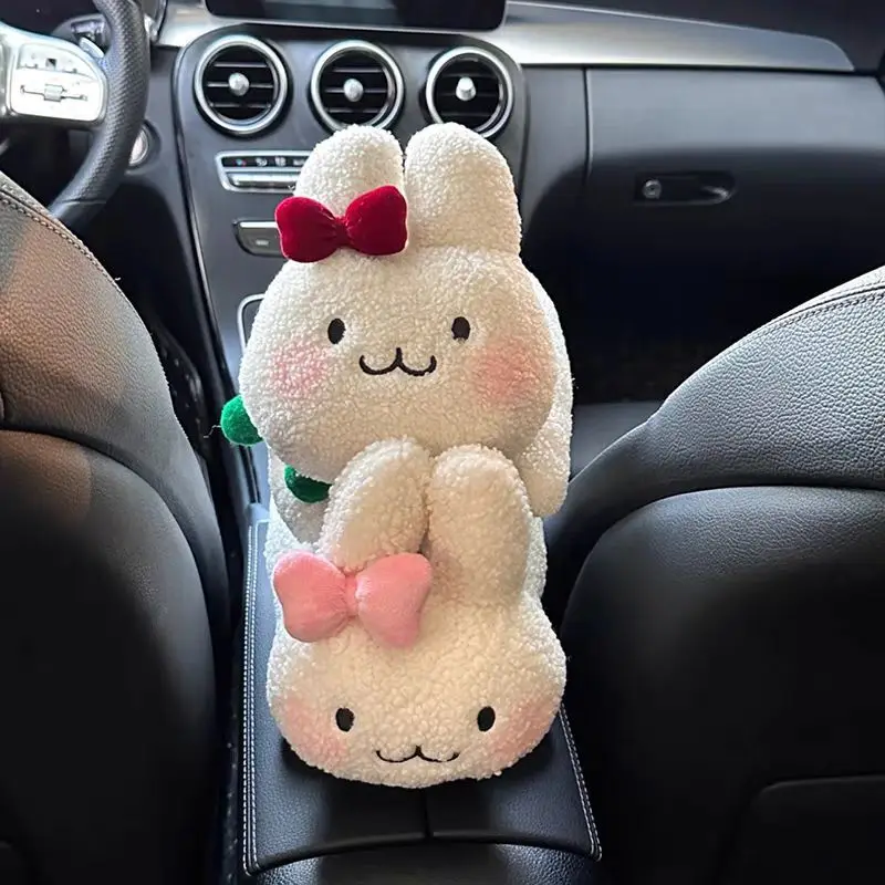 Boîte à mouchoirs montée sur voiture avec lapin en peluche, boîte d'accoudoir de voiture, jolie boîte à mouchoirs, adaptée à l'intérieur de la voiture